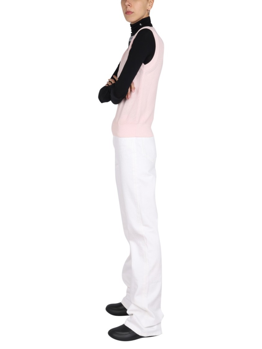 Raf Simons V-Neck Knitted Vest With Ribbed Texture Paars