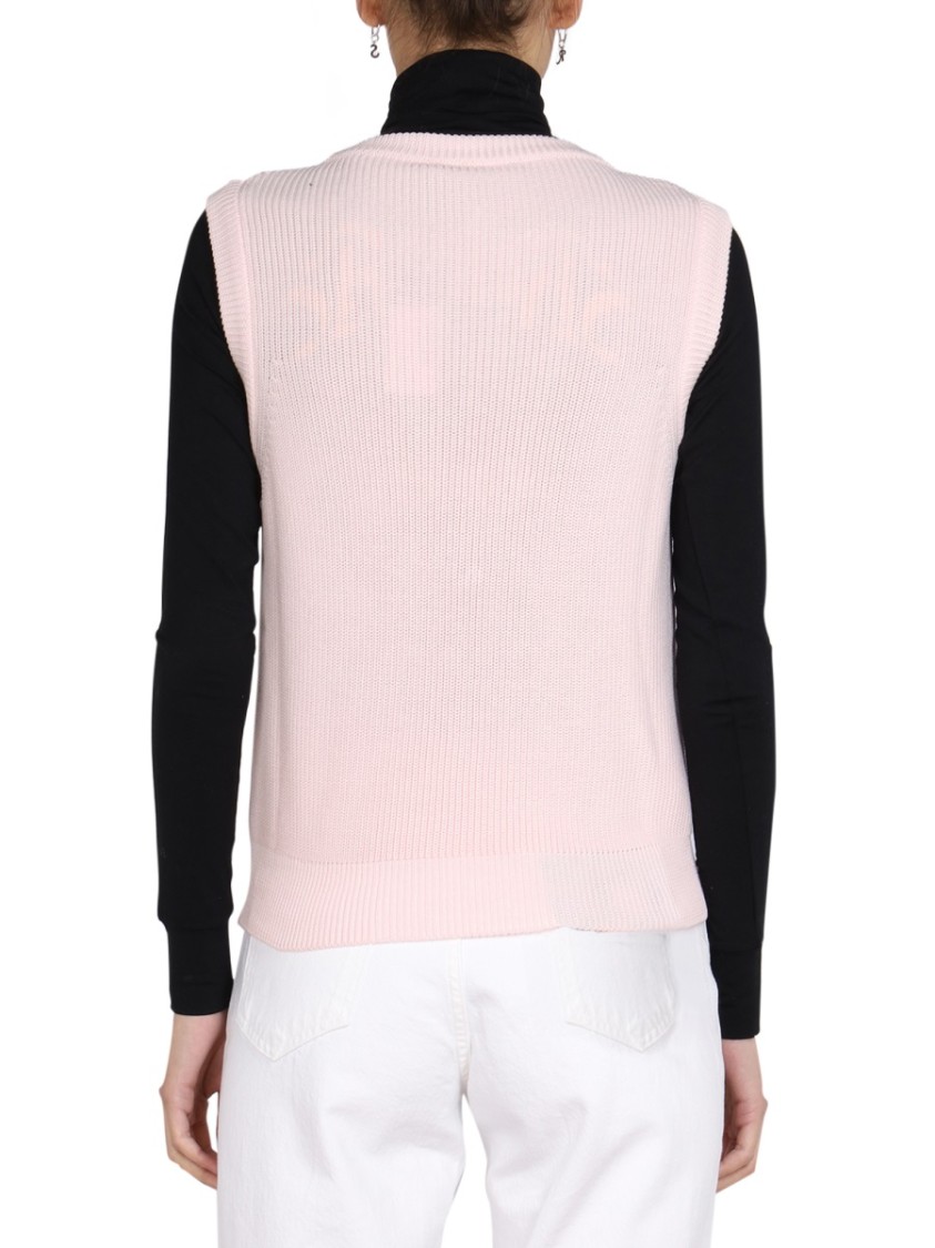 Raf Simons V-Neck Knitted Vest With Ribbed Texture Paars
