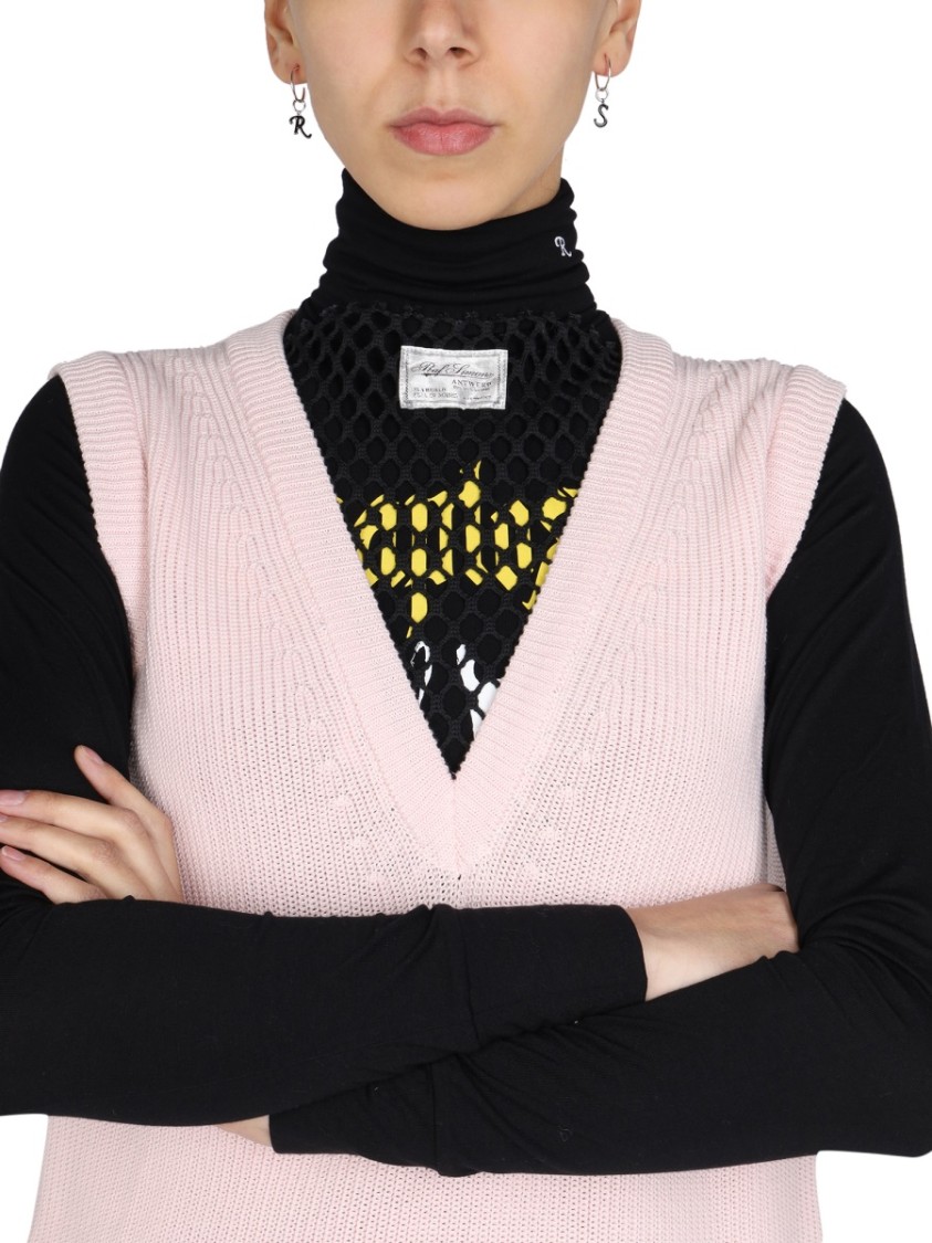 Raf Simons V-Neck Knitted Vest With Ribbed Texture Paars