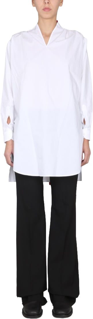 Raf Simons V-Neck Cotton Top With Bow-Detail Collar Zilver