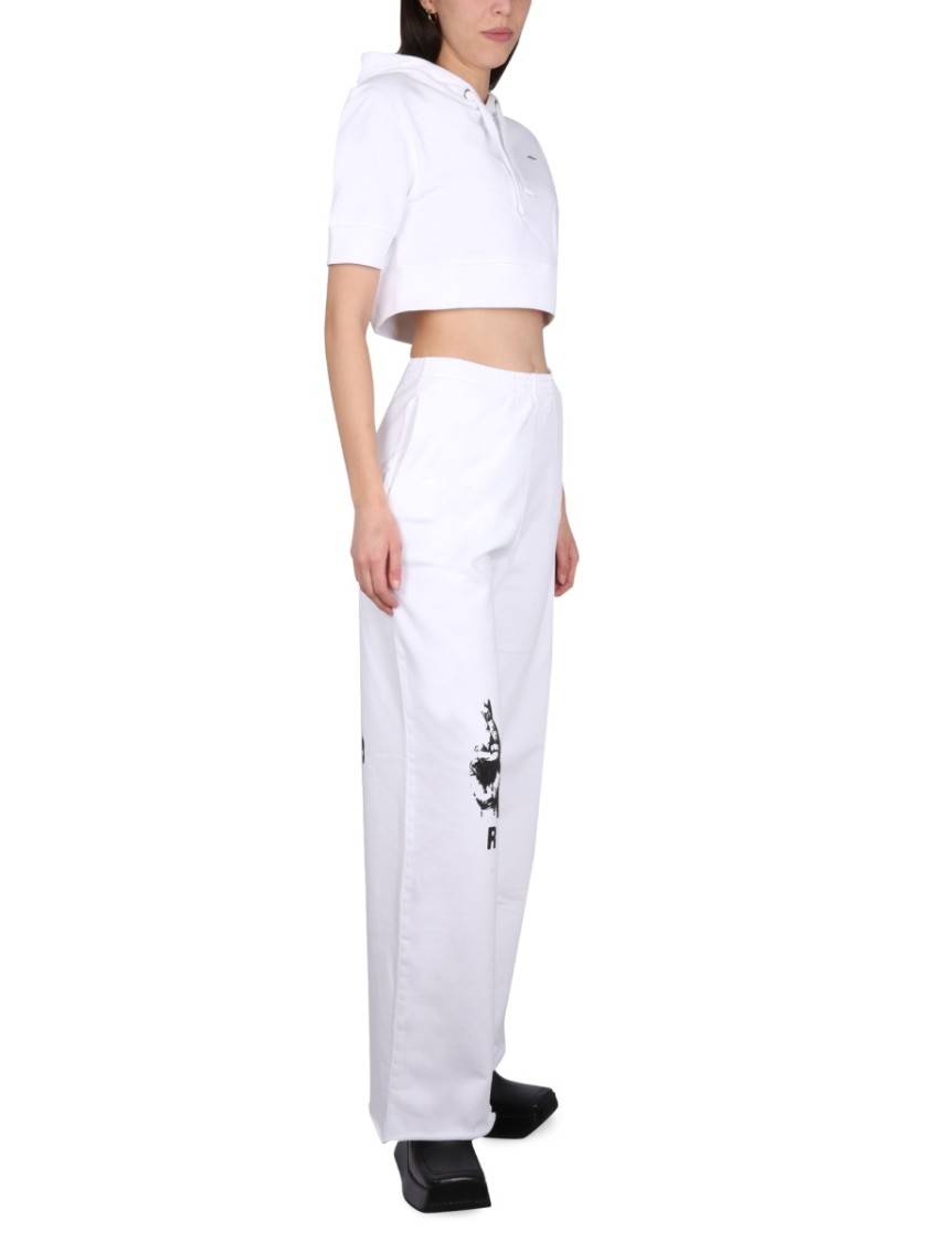 Raf Simons Cropped White Sweatshirt With Drawstring Hood Wit