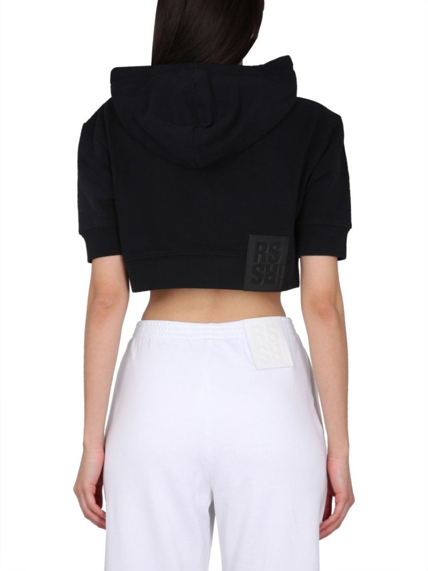 Raf Simons Cropped Sweatshirt With Drawstring Hood Zwart