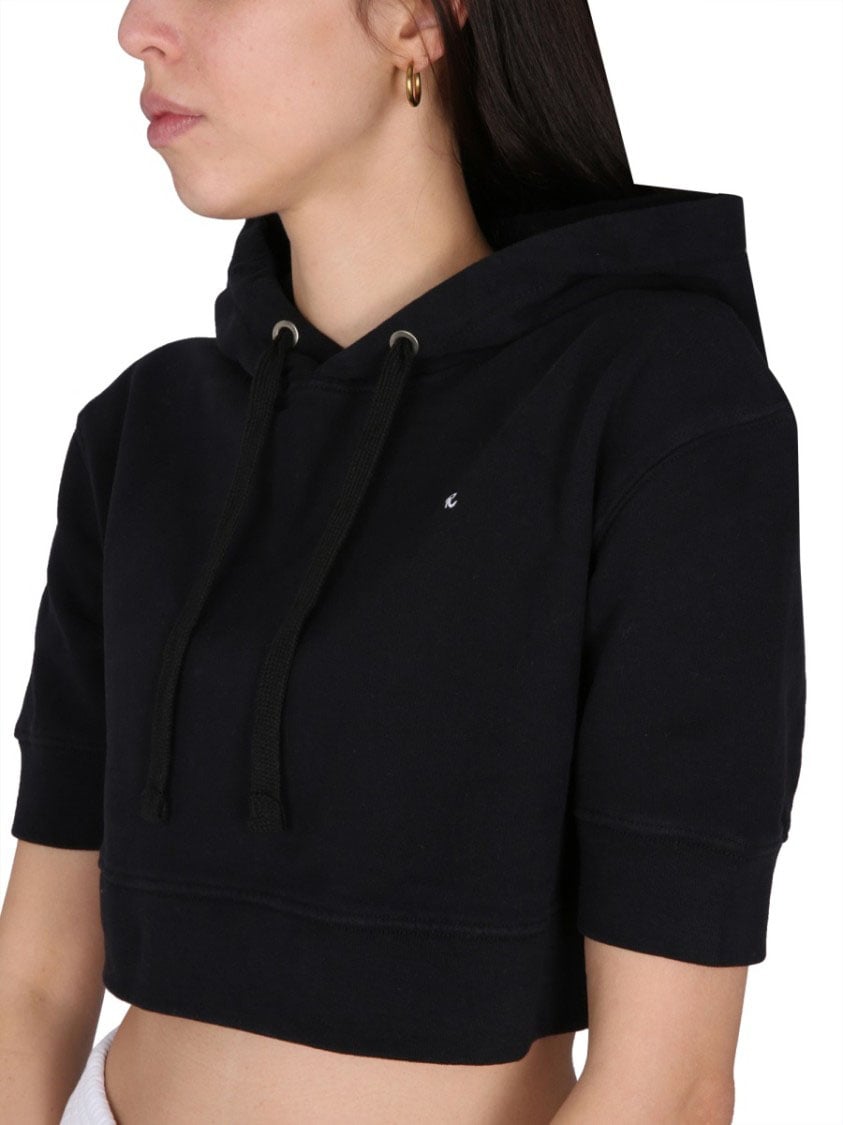 Raf Simons Cropped Sweatshirt With Drawstring Hood Zwart
