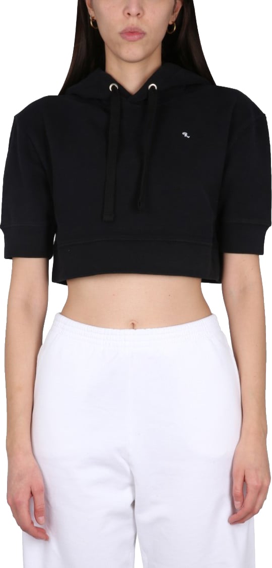Raf Simons Cropped Sweatshirt With Drawstring Hood Zwart