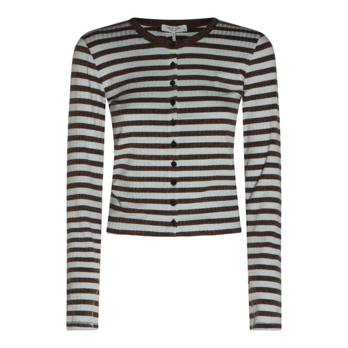 Rag & Bone Horizontal Striped Fitted Cardigan Sweater With Button Detail Grijs