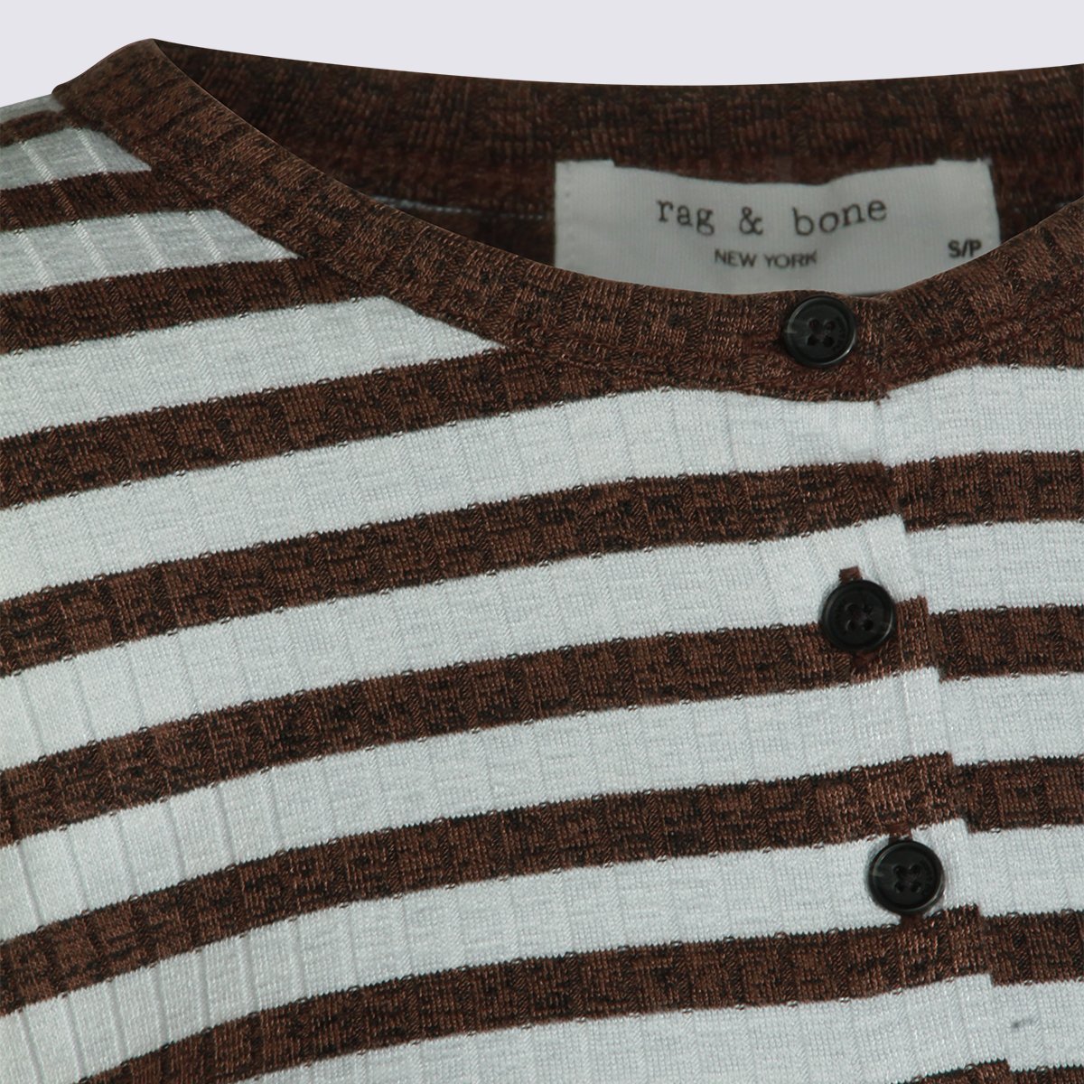 Rag & Bone Horizontal Striped Fitted Cardigan Sweater With Button Detail Grijs