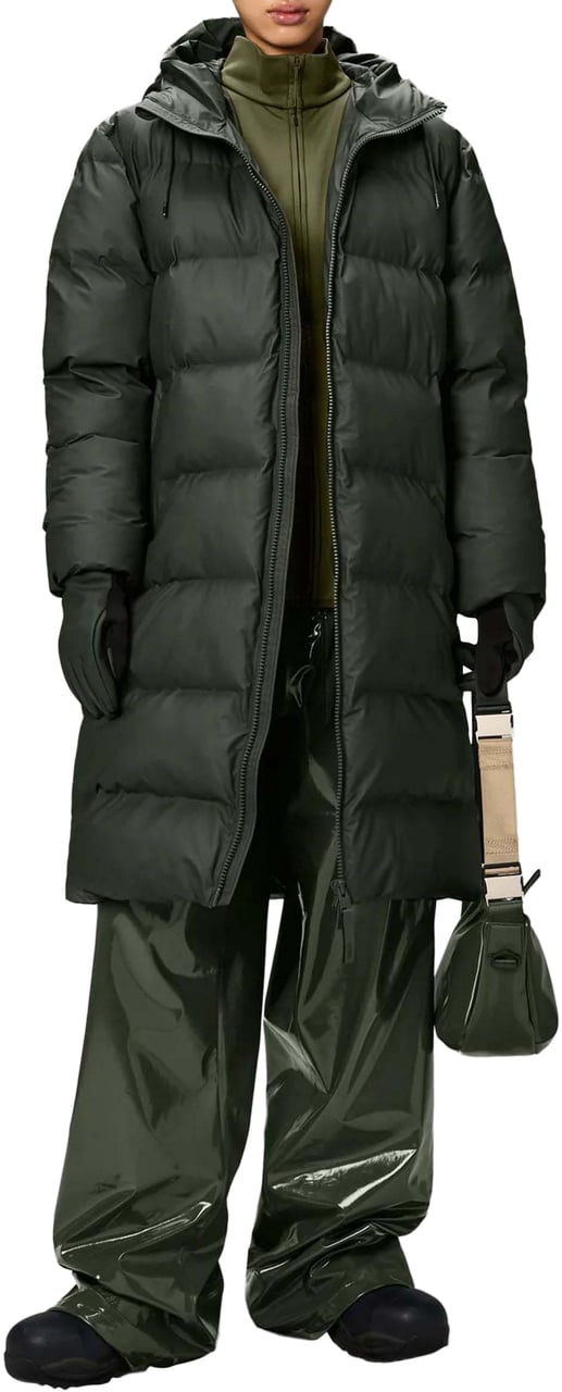 Rains Alta Lange Puffer Jas W3T4 Groen