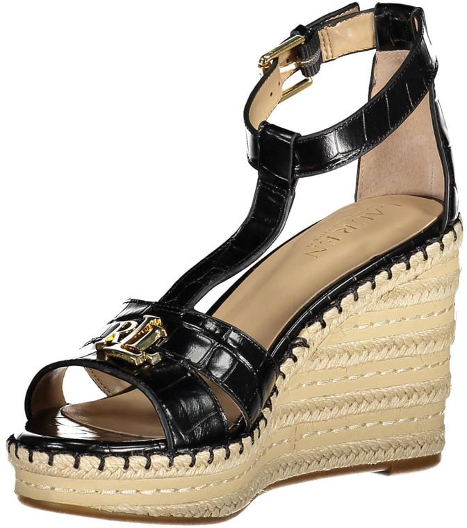 Ralph Lauren Black Leather Women Sandal Zwart
