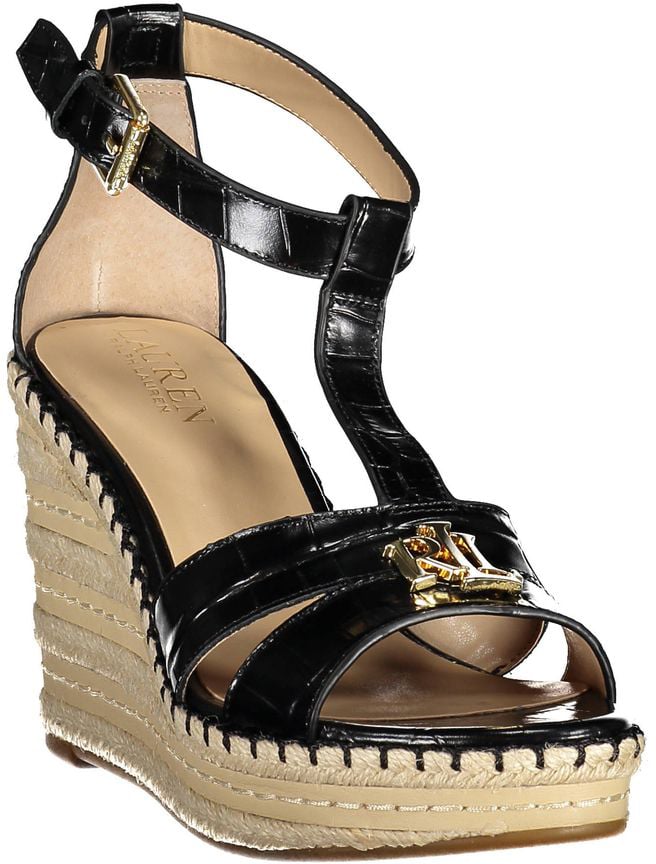 Ralph Lauren Black Leather Women Sandal Zwart