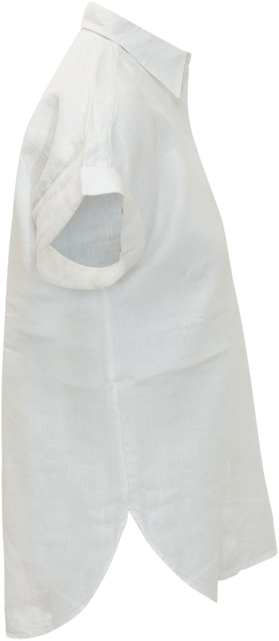 Ralph Lauren Camicia a Maniche Corte in Lino con Colletto Wit