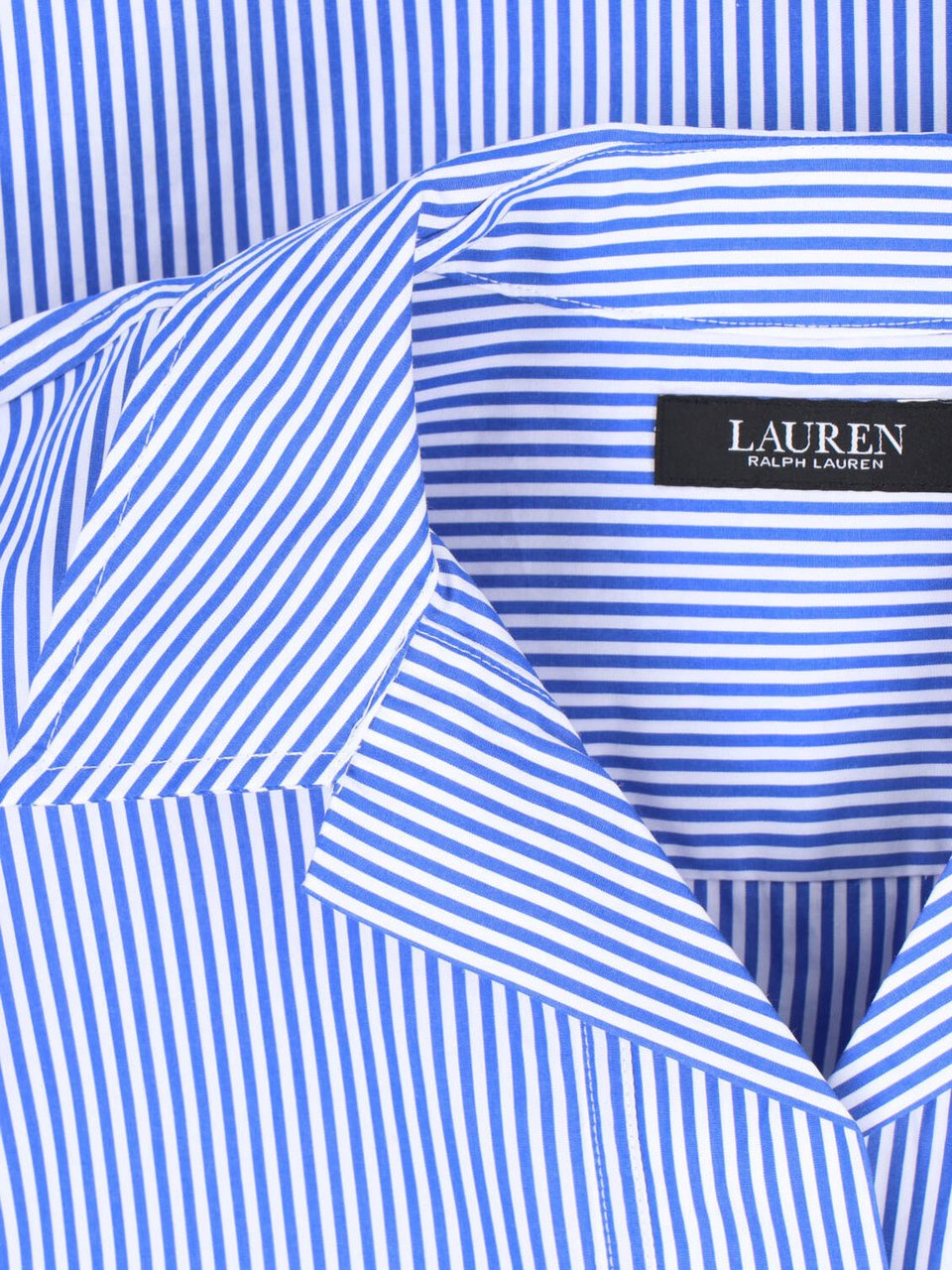 Ralph Lauren Asymmetric Collar Blue Stripe Cotton Shirt Blauw