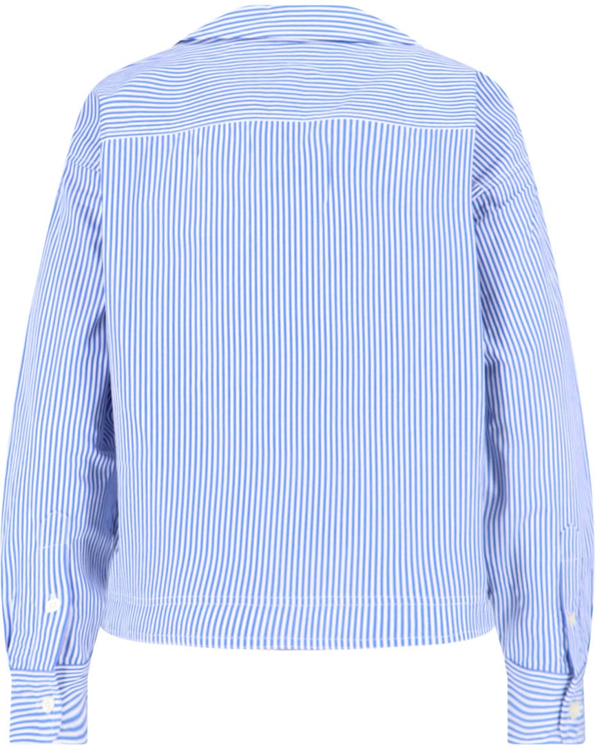 Ralph Lauren Asymmetric Collar Blue Stripe Cotton Shirt Blauw