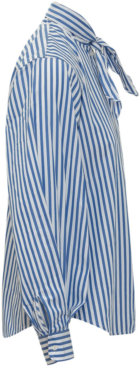 Ralph Lauren Camicia a Righe con Fiocco al Collo Blauw