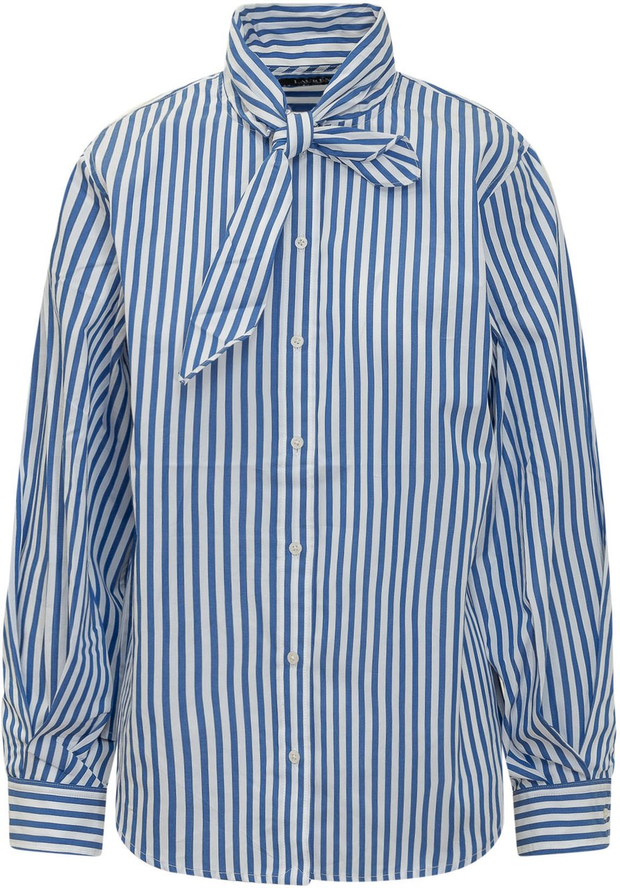 Ralph Lauren Camicia a Righe con Fiocco al Collo Blauw