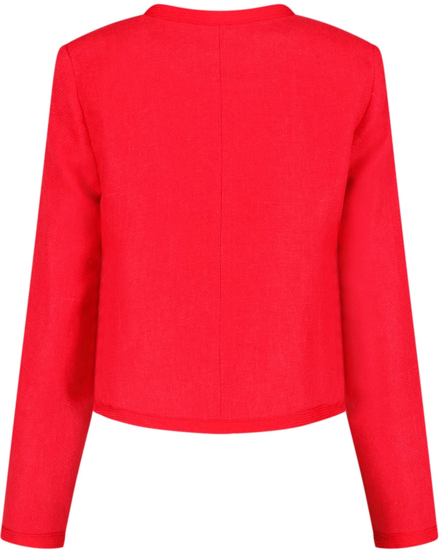 Ralph Lauren Red Cropped Gold Button Structured Jacket Rood