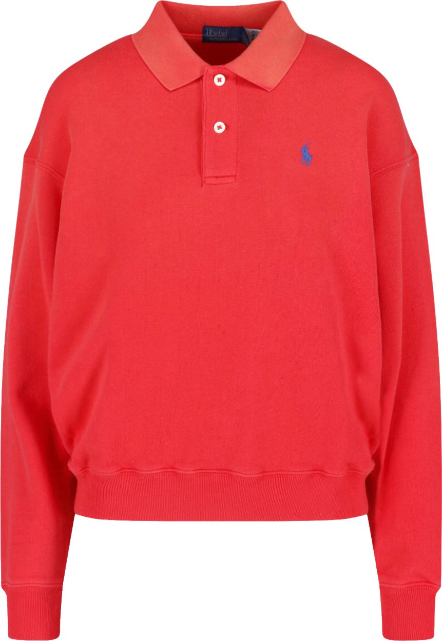 Ralph Lauren Red Cropped Polo Collar Ribbed Sweater Rood