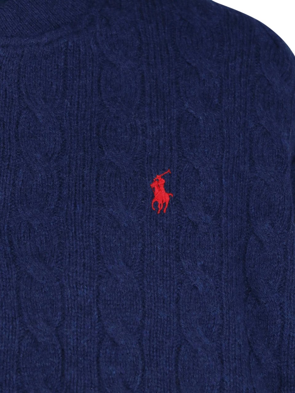 Ralph Lauren White Cropped Cable Knit Logo Jacket Blauw