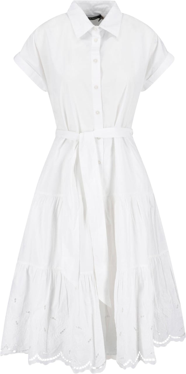 Ralph Lauren White Button-Down Tiered Skirt Dress Wit