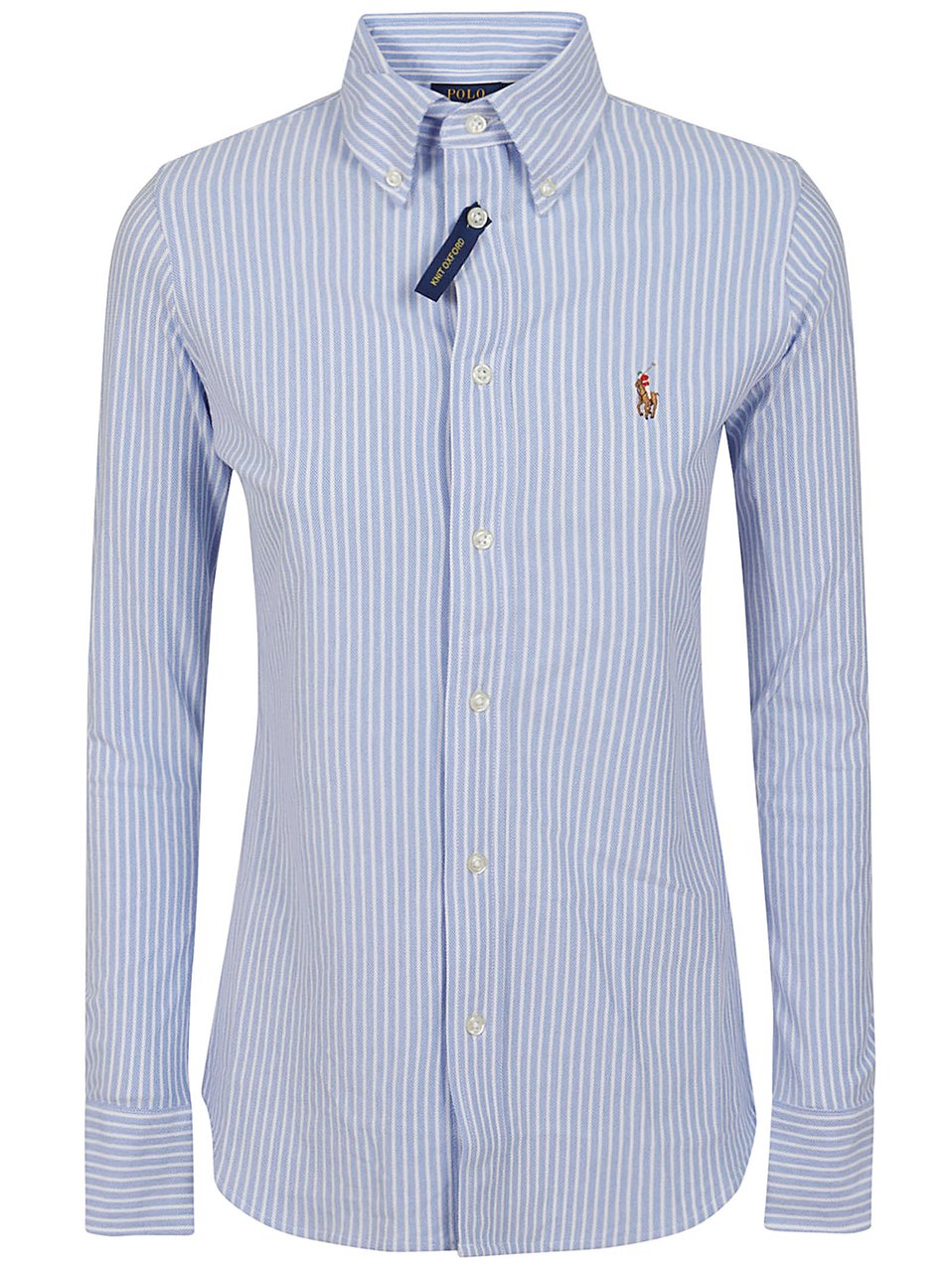 Ralph Lauren Long Sleeve Striped Knit Polo with Point Collar Blauw