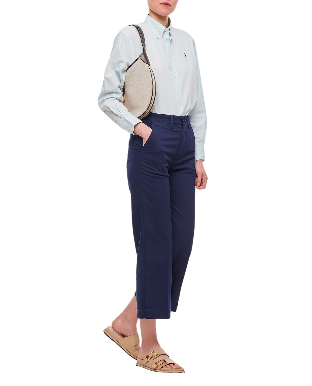 Ralph Lauren High-Waisted Cropped Chino Pants with Wide Leg Silhouette Blauw