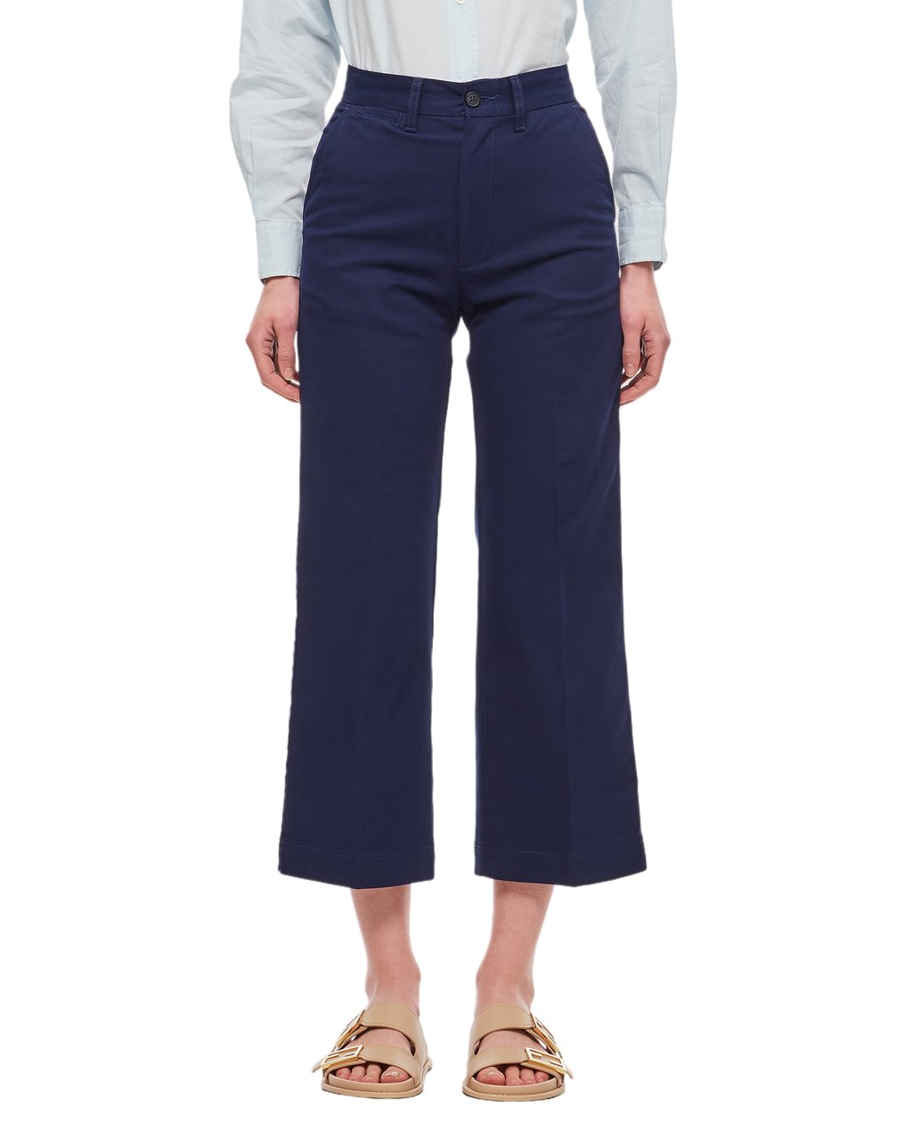 Ralph Lauren High-Waisted Cropped Chino Pants with Wide Leg Silhouette Blauw