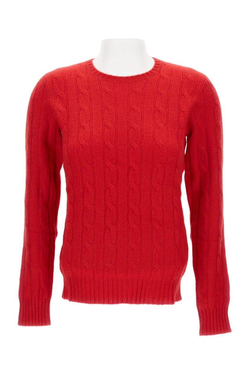 Ralph Lauren Cable Knit Crewneck Pullover In Warm Natural Wool Rood