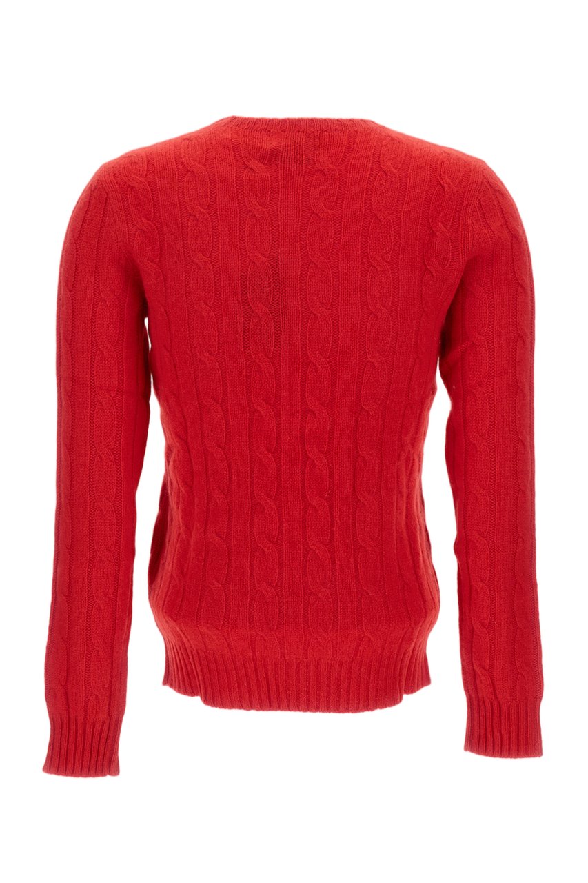 Ralph Lauren Cable Knit Crewneck Pullover In Warm Natural Wool Rood