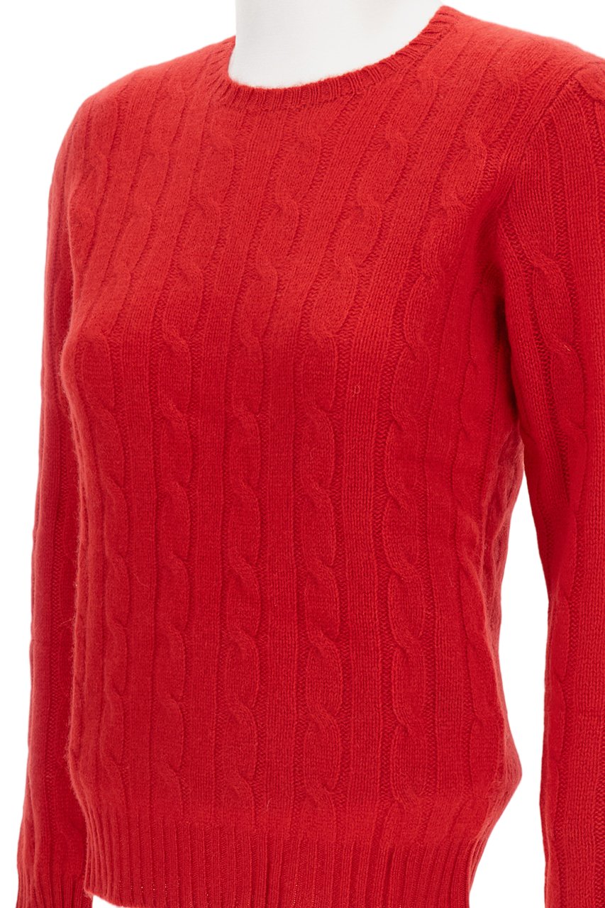 Ralph Lauren Cable Knit Crewneck Pullover In Warm Natural Wool Rood