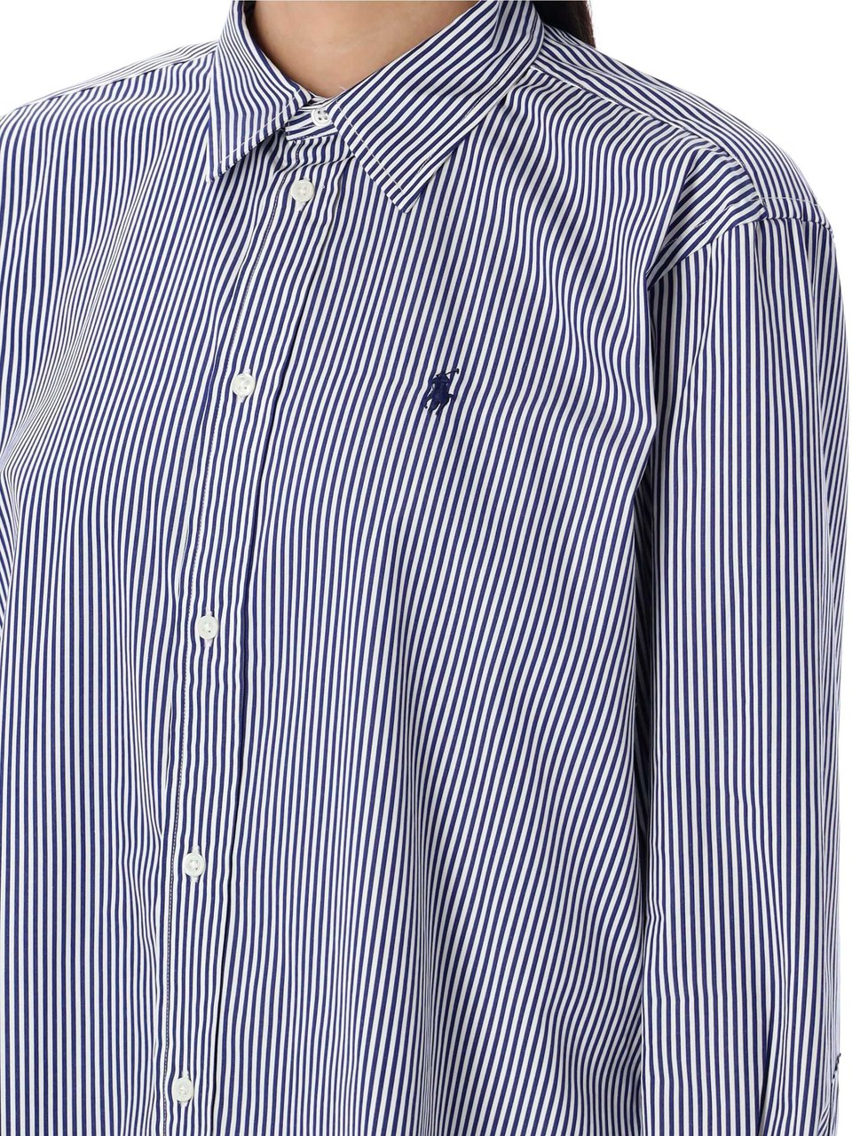 Ralph Lauren Cropped Striped Shirt White Fall Royal Stripe Wit