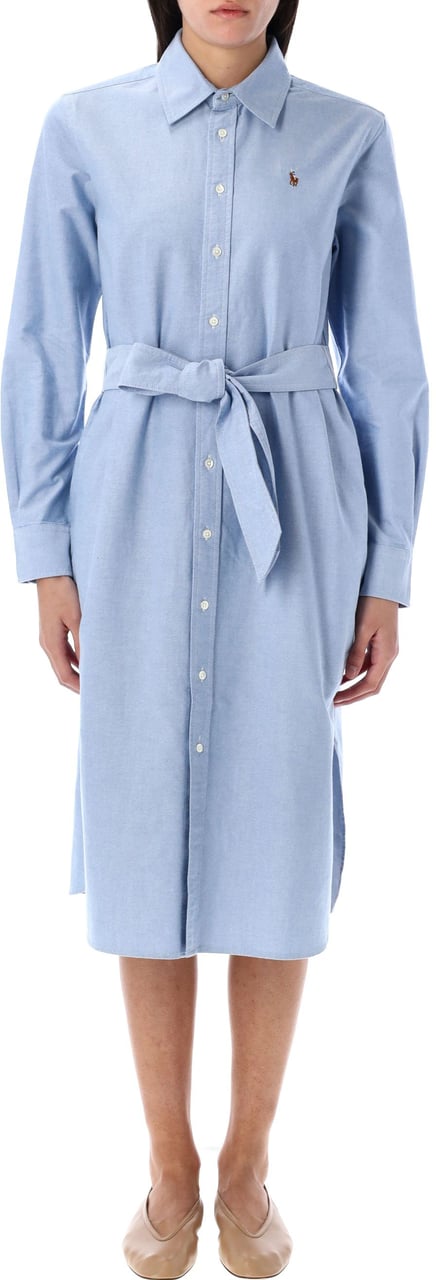 Ralph Lauren Long Sleeve Shirt Dress Oxford Blu Blauw