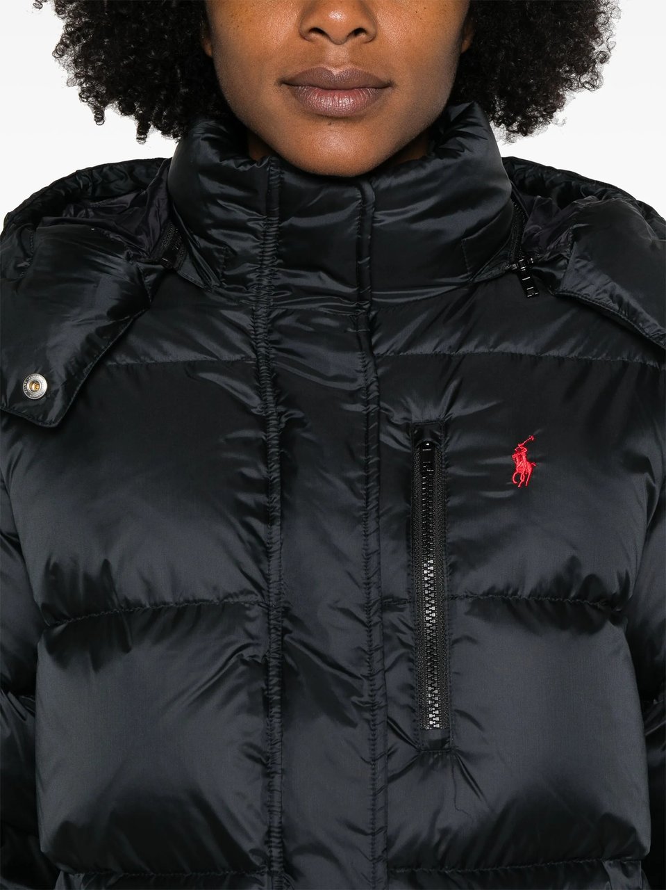 Ralph Lauren Cropped Insulated Coat with Quilted Design and Detachable Hood Zwart