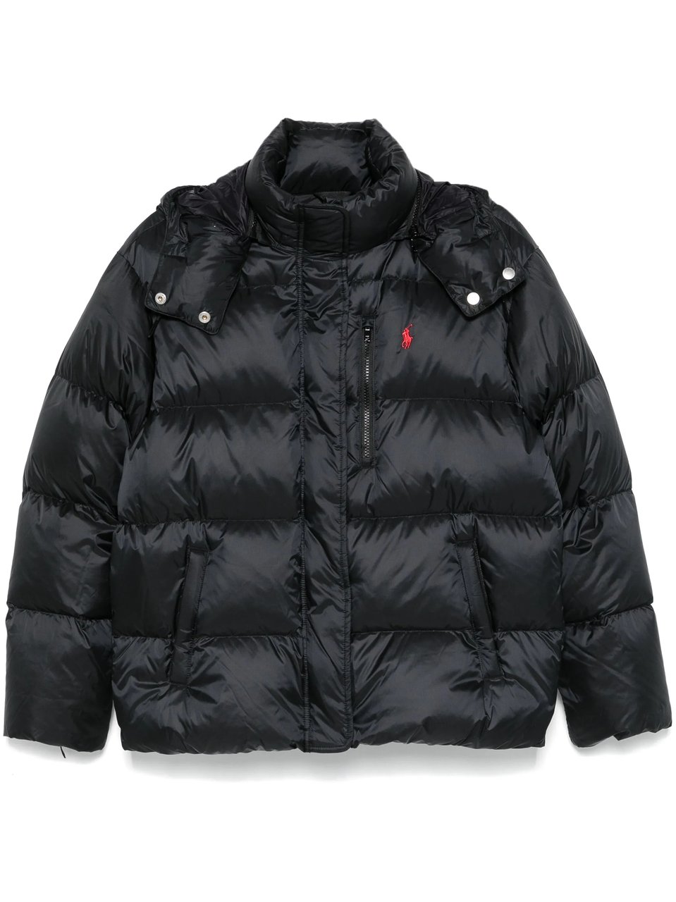 Ralph Lauren Cropped Insulated Coat with Quilted Design and Detachable Hood Zwart