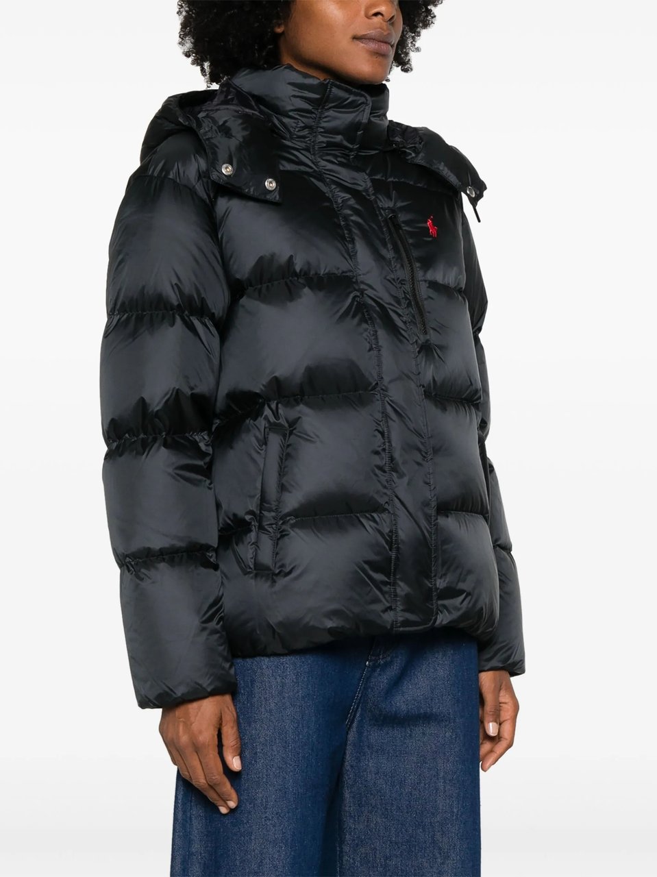 Ralph Lauren Cropped Insulated Coat with Quilted Design and Detachable Hood Zwart