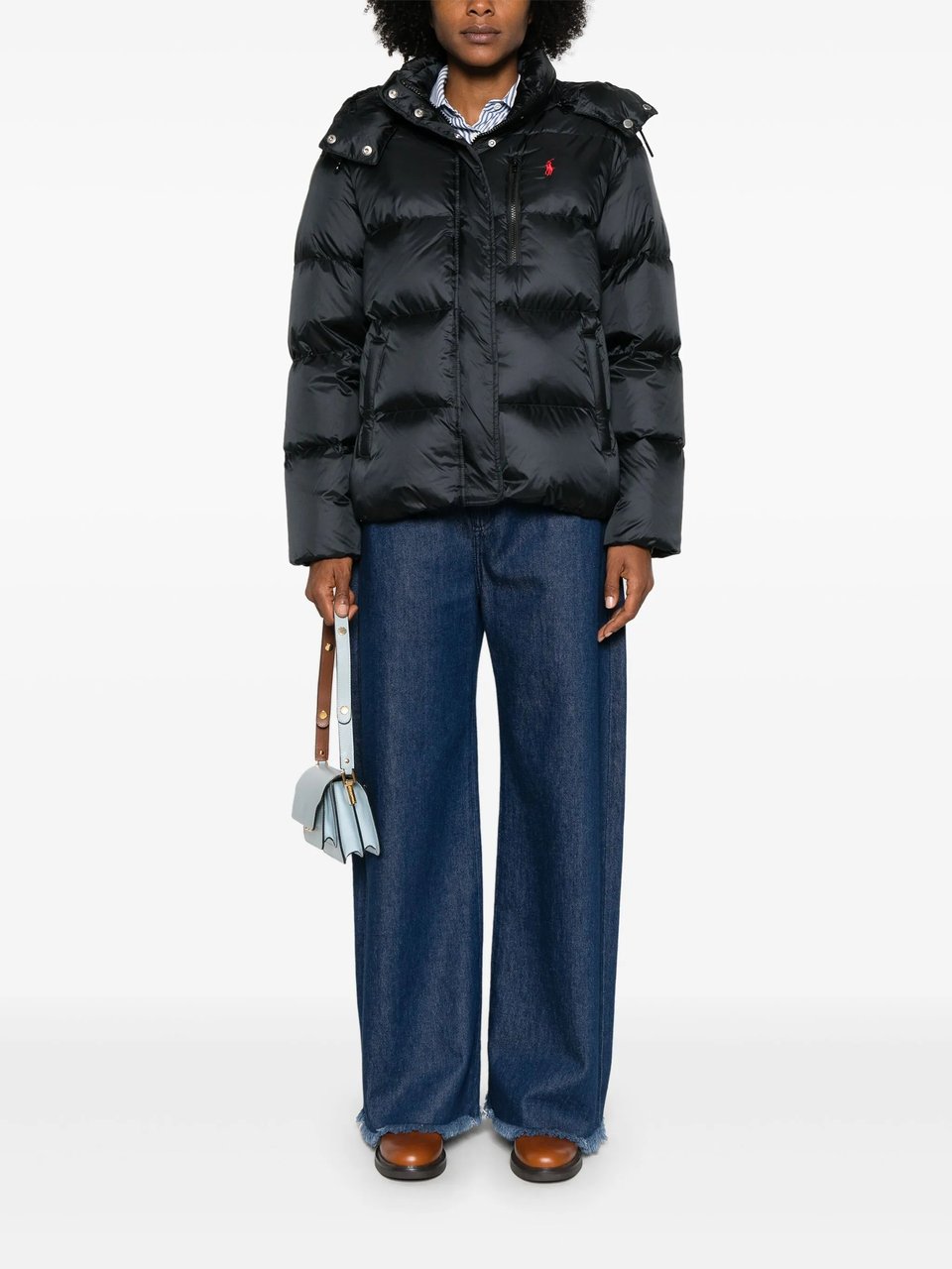 Ralph Lauren Cropped Insulated Coat with Quilted Design and Detachable Hood Zwart