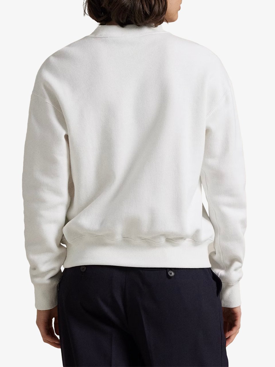 Ralph Lauren Crewneck Pullover with Ribbed Cuffs and Minimalist Logo Wit