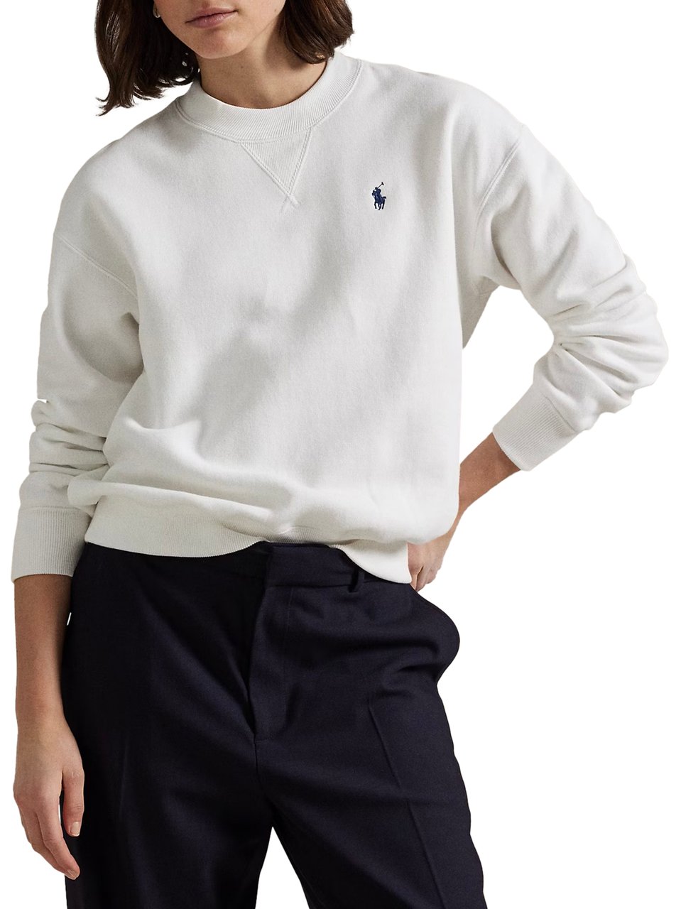 Ralph Lauren Crewneck Pullover with Ribbed Cuffs and Minimalist Logo Wit