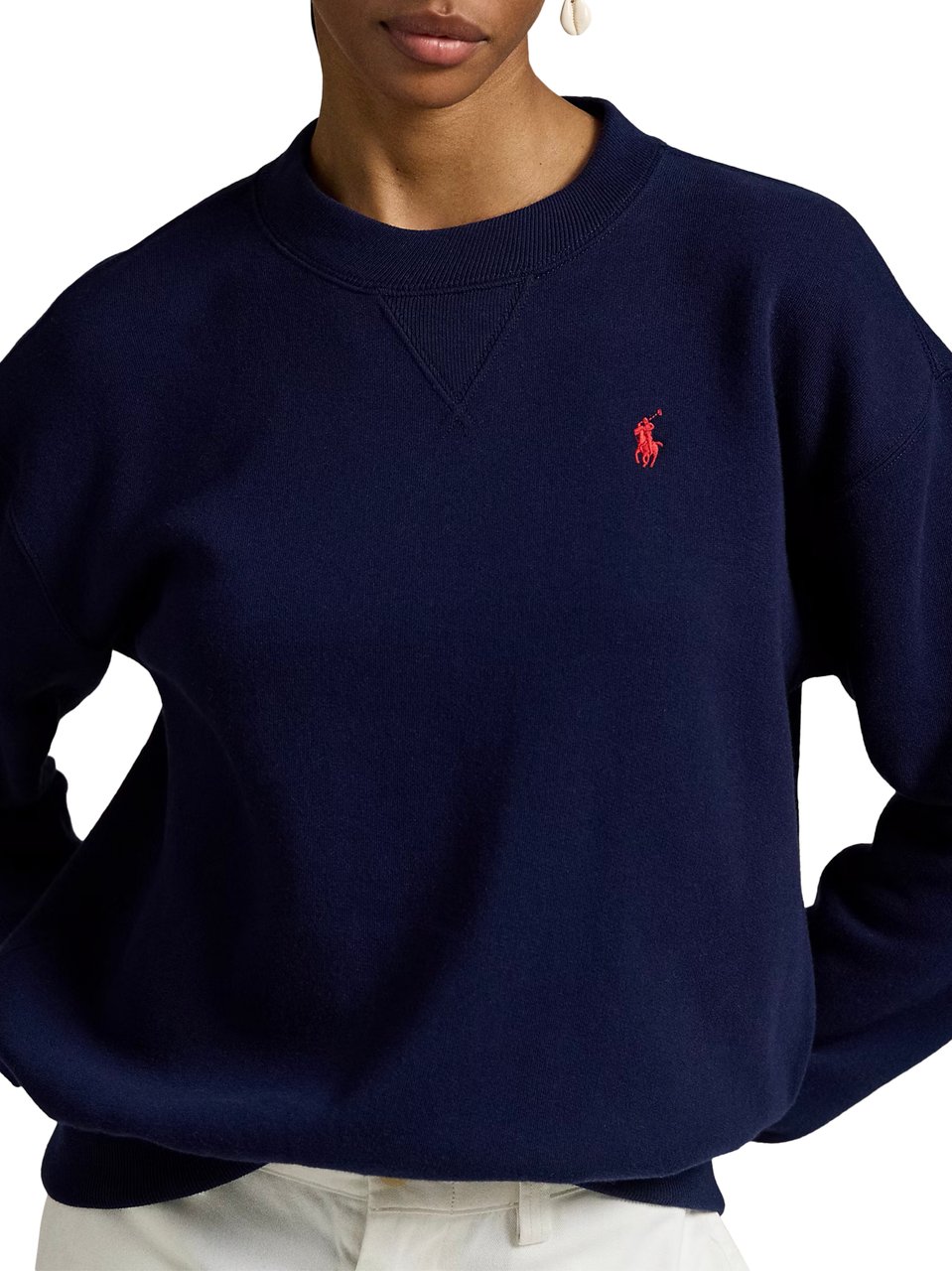 Ralph Lauren Relaxed Fit Crew Neck Sweater with Embroidered Logo Zwart