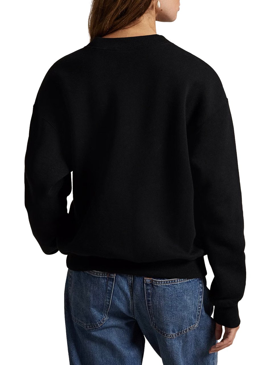 Ralph Lauren Relaxed Fit Black Crewneck Sweater with Subtle Logo Zwart