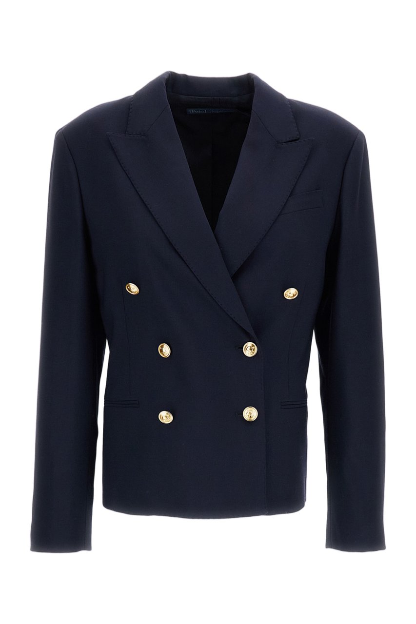 Ralph Lauren Navy Blue Wool-Blend Cropped Blazer Blauw