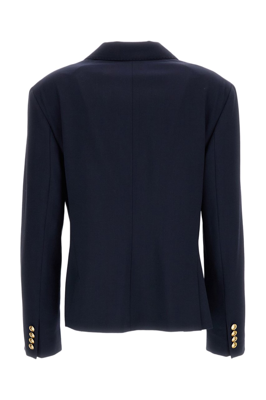 Ralph Lauren Navy Blue Wool-Blend Cropped Blazer Blauw