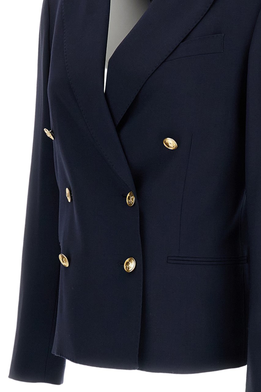 Ralph Lauren Navy Blue Wool-Blend Cropped Blazer Blauw
