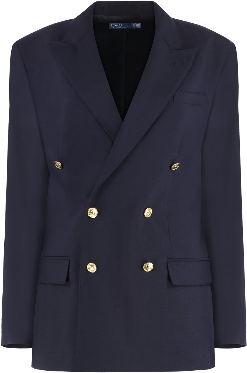 Ralph Lauren Double-breasted wool blazer Blauw
