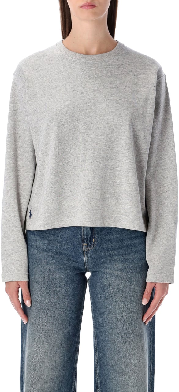 Ralph Lauren Ls Tshirt Heavy Cotton Crop Cobblestone Heater Grey Donkergrijs