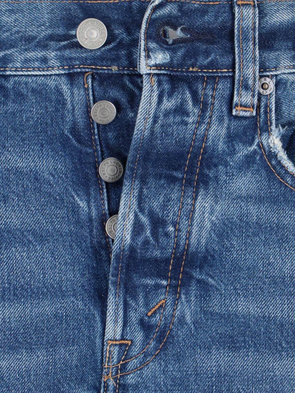 Ralph Lauren Blue High-Waisted Distressed Denim Jeans Blauw
