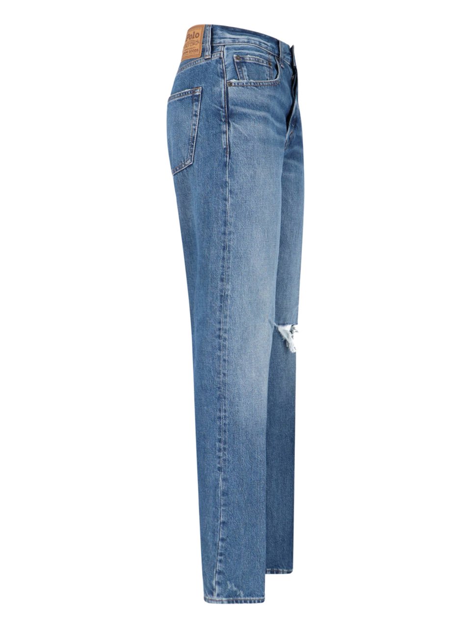 Ralph Lauren Blue High-Waisted Distressed Denim Jeans Blauw