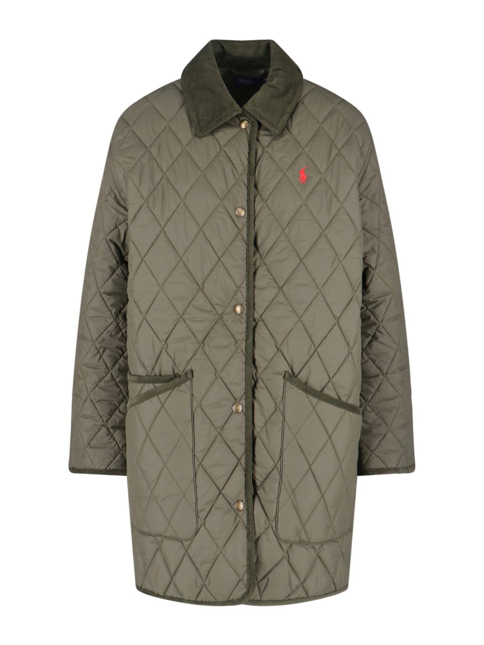 Ralph Lauren Green Quilted Velvet Collar Recycled Jacket Groen