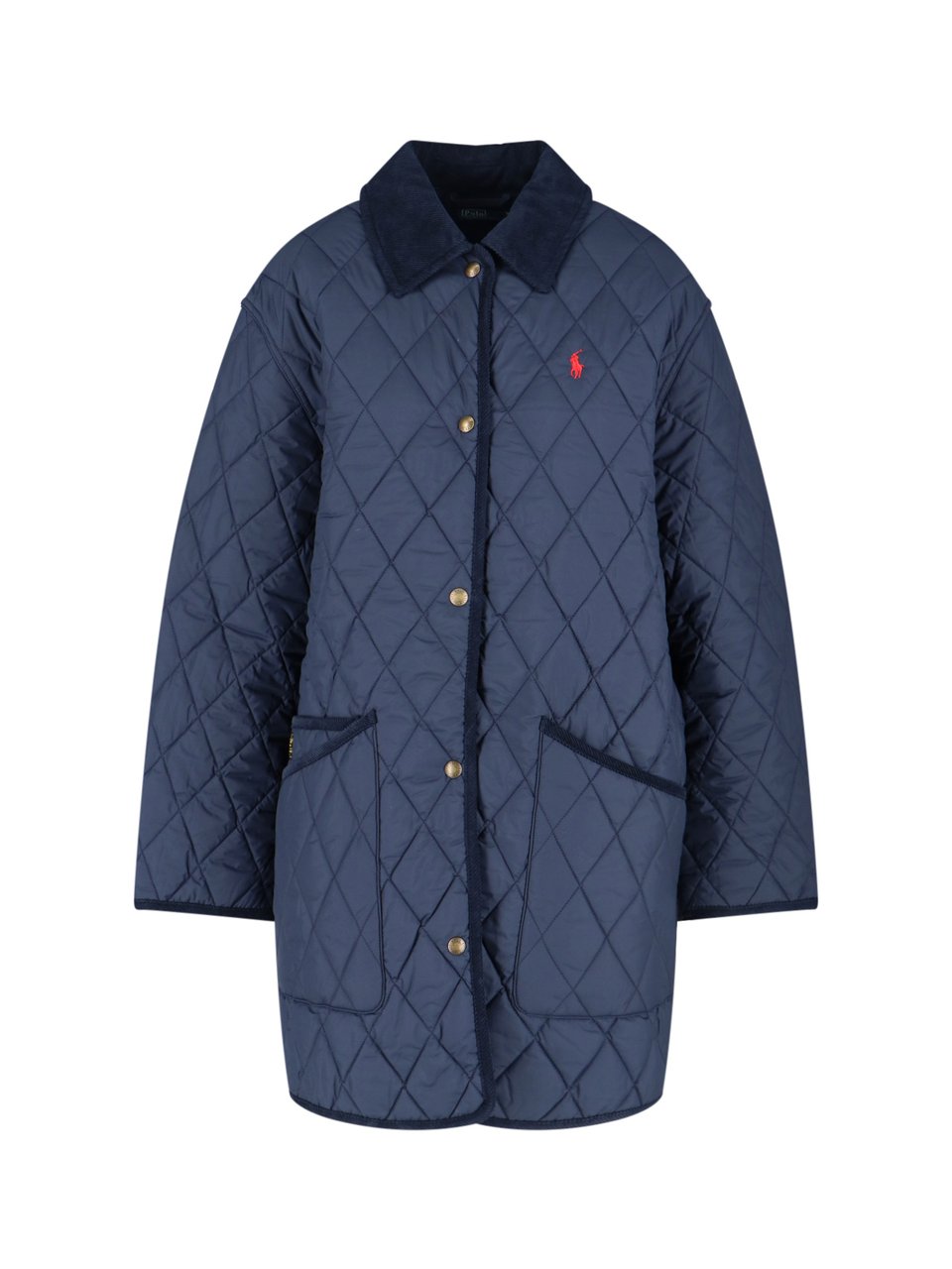 Ralph Lauren Blue Quilted Velvet Collar Recycled Jacket Blauw