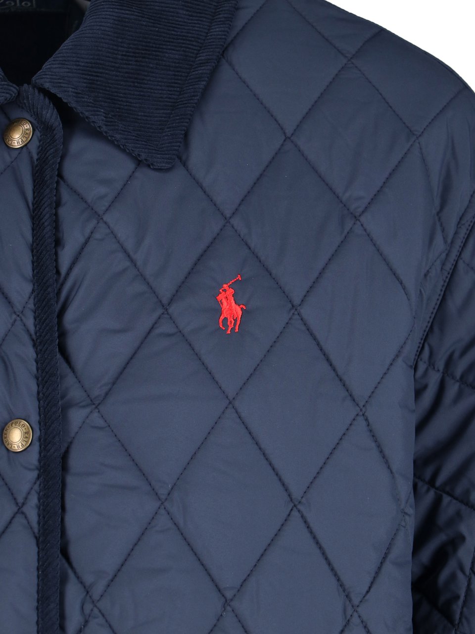 Ralph Lauren Blue Quilted Velvet Collar Recycled Jacket Blauw