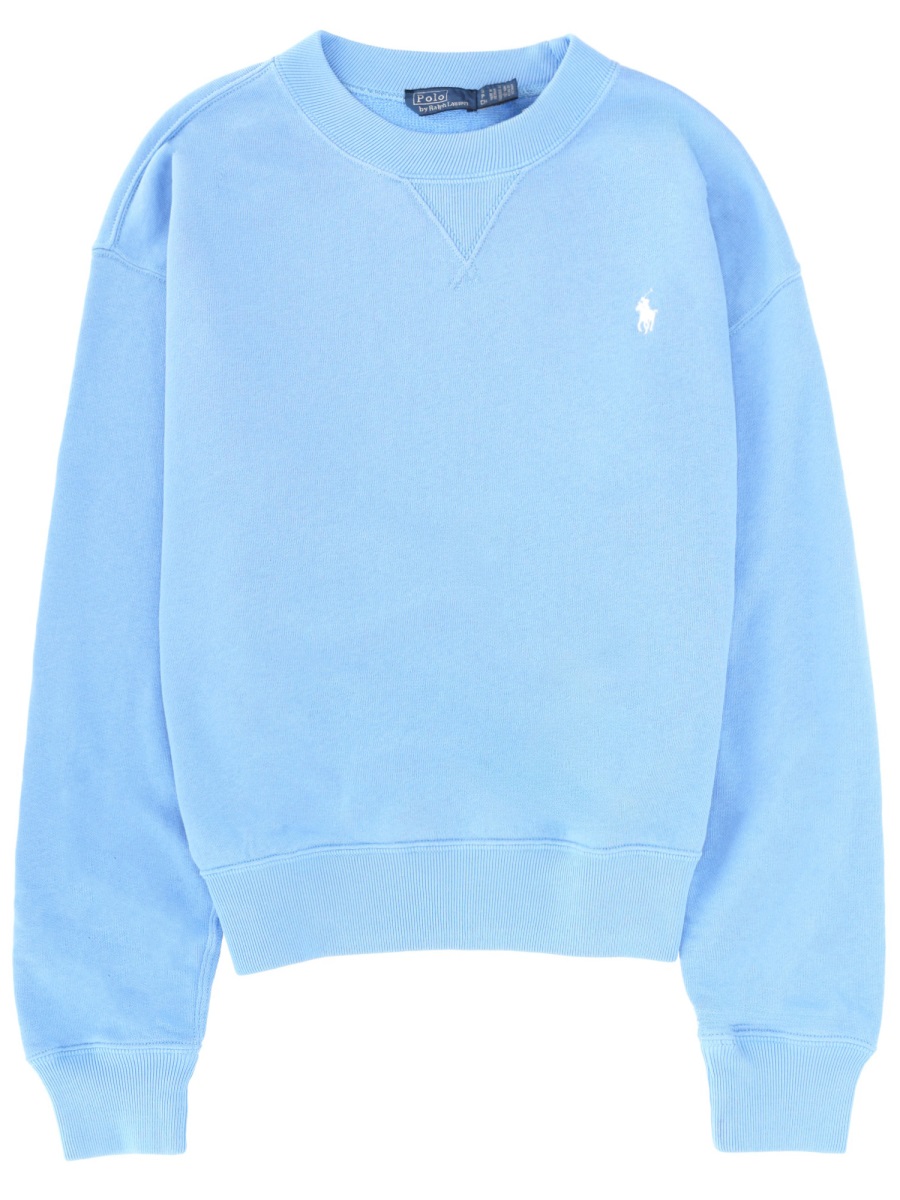Ralph Lauren Light Blue Cropped Embroidered Cotton-Blend Sweatshirt Blauw