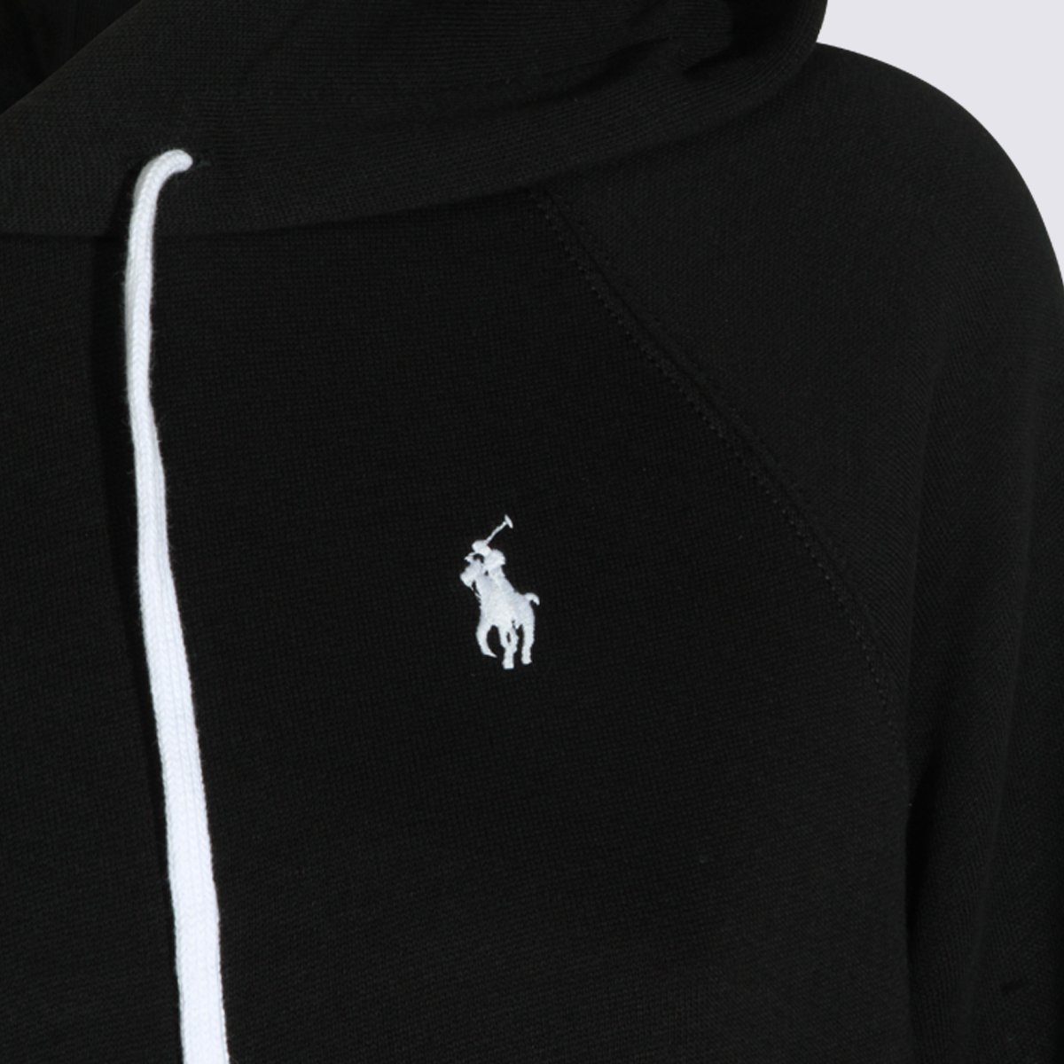 Ralph Lauren Classic Black Hoodie With Embroidered Logo And Ribbed Details Zwart